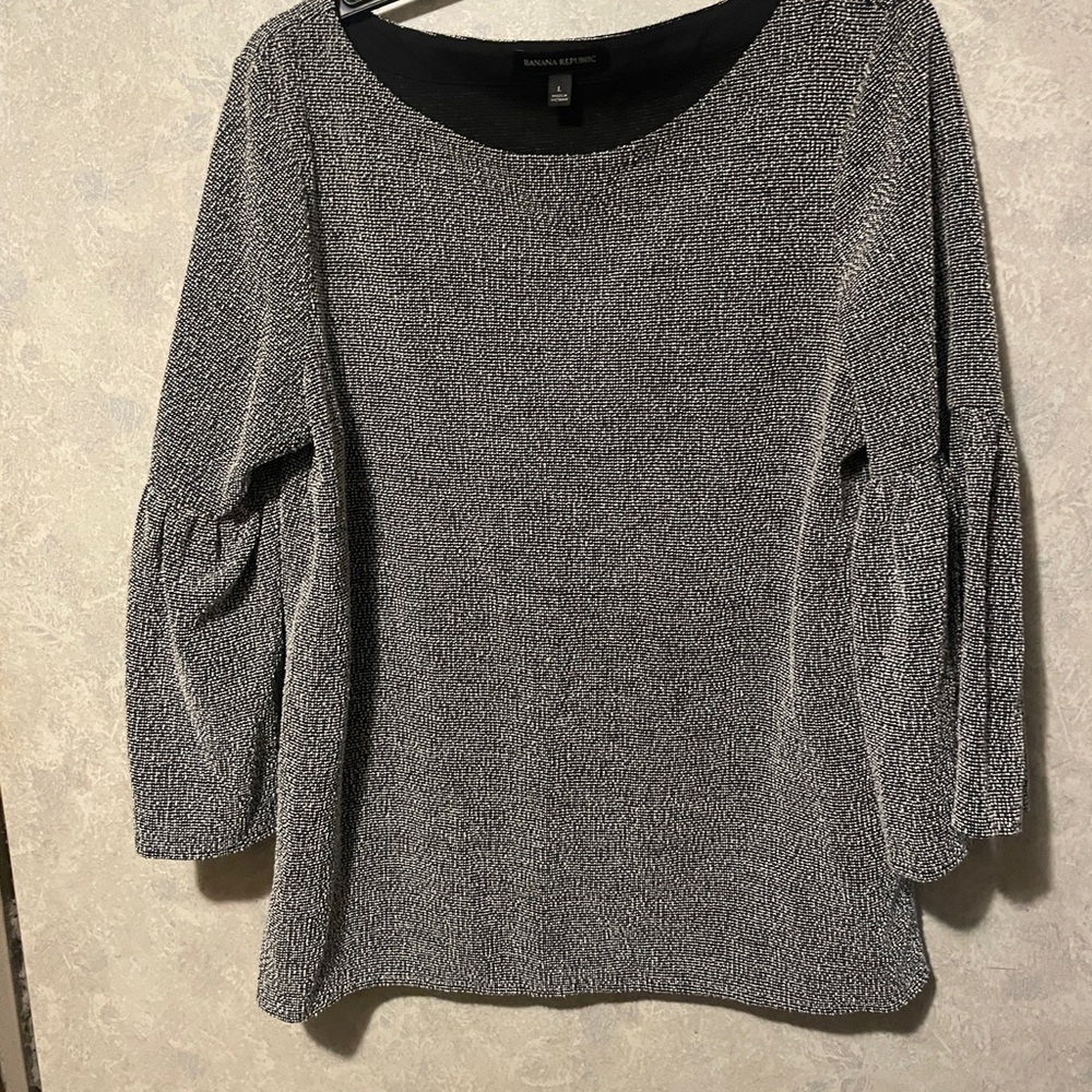 Banana Republic Black and White Textured Bell-Sleeve Blouse